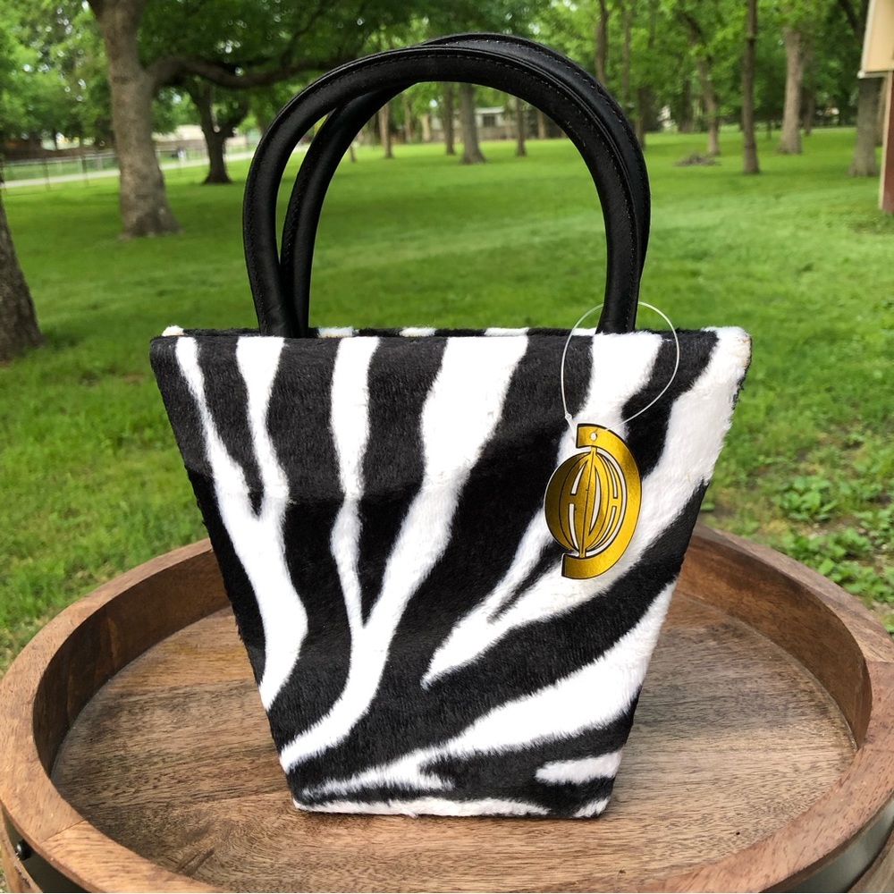 Vintage Faux Furry Zebra Small Bucket Purse Tote NWT